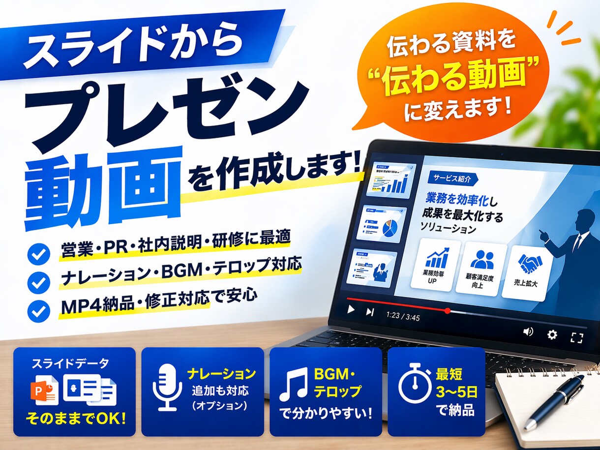 営業・PR・解説｜スライドから動画を作成します 伝わるスライドを、“伝わる動画”に変えます イメージ1