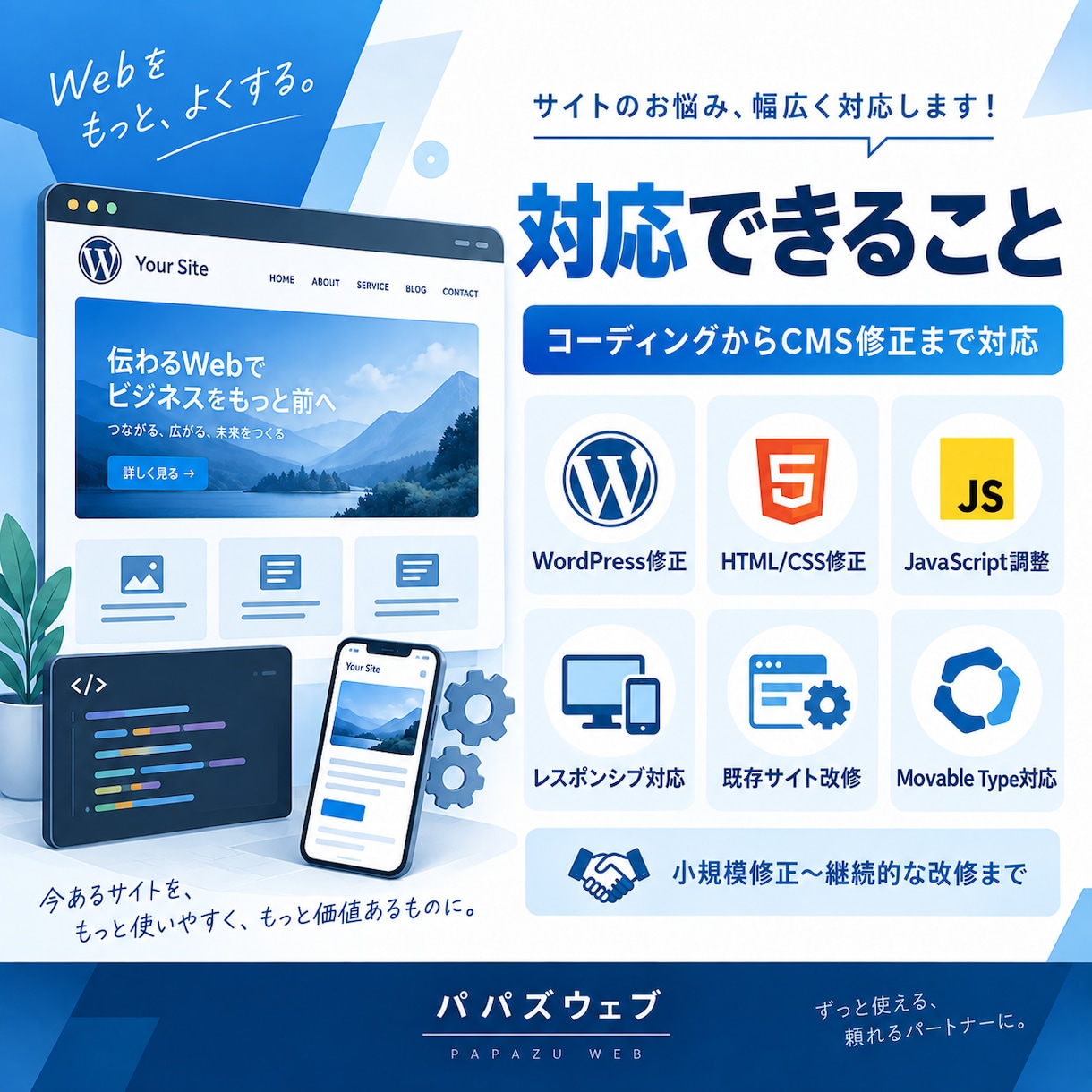WordPress・Webサイトの修正・改修します 小さな修正からコーディング・既存サイト改修まで対応します イメージ3