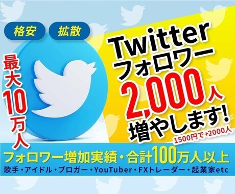 Twitterのフォロワー2000人増やします コスパ抜群！高品質のフォロワーをお届けいたします。 イメージ1