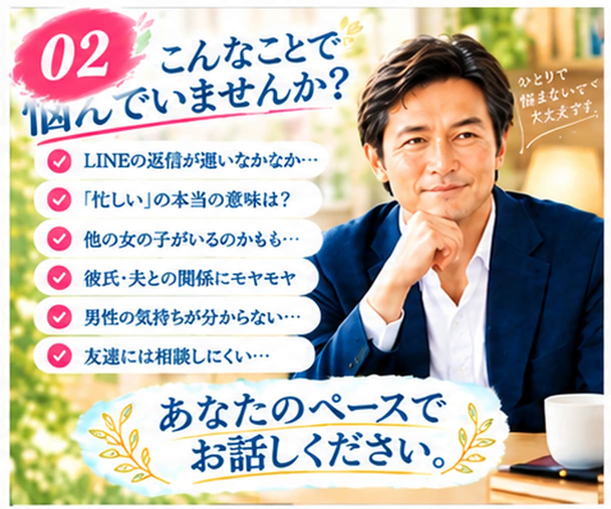 男性目線で男心を本音で読み解きます 彼の気持ちが分からない…そんな女性の悩みに寄り添います イメージ2