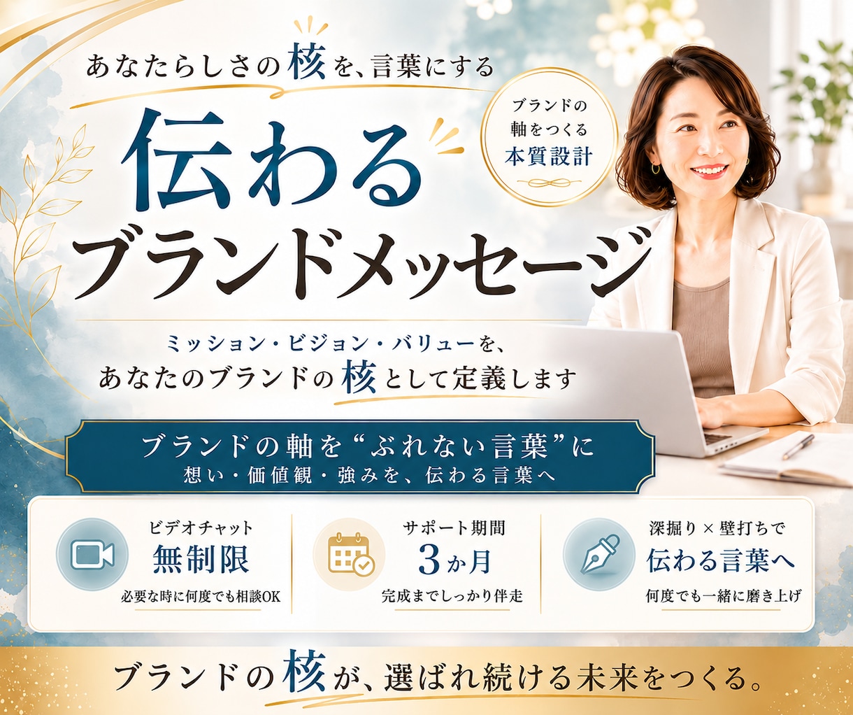 ブレないブランドメッセージ！｜完成まで伴走します ブランドの原石を磨き、本当に届けたい人に届く「本質の言葉」へ イメージ1
