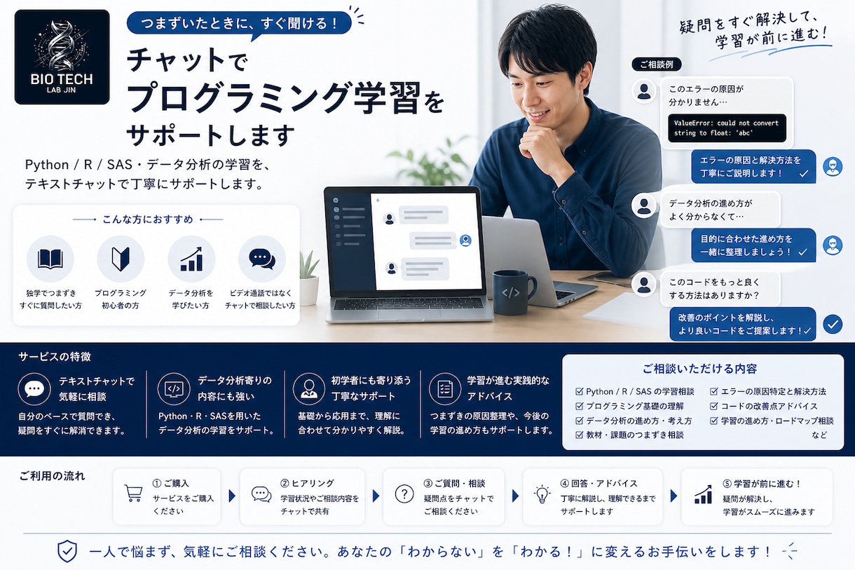 テキストチャットでプログラミング学習を支援します 初学者の疑問をチャットで丁寧に整理します イメージ1