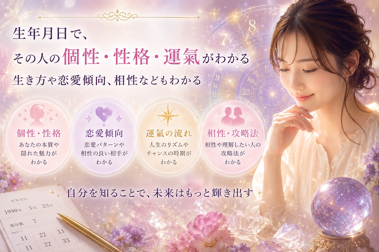 自己統合への道を照らします 年間の運氣、日々の運氣、恋愛、相性、性格、個性診断賜ります イメージ1