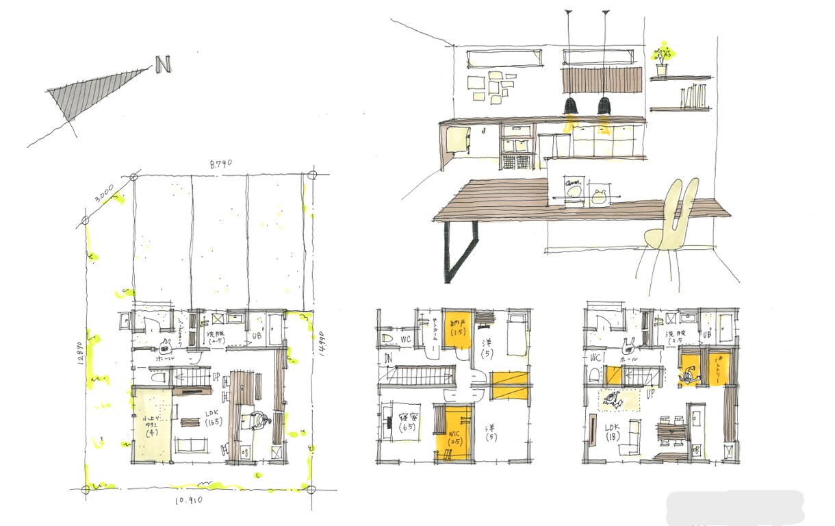戸建住宅の間取り、内観パース作成します 手書きであたたかみのある作品をつくります。 イメージ1