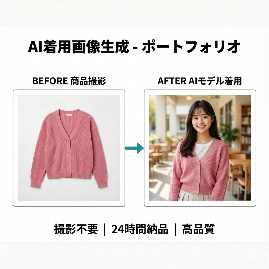 撮影不要!AIモデル着用画像を24H納品します スピード×低コスト!商品1枚から即対応可能 イメージ3
