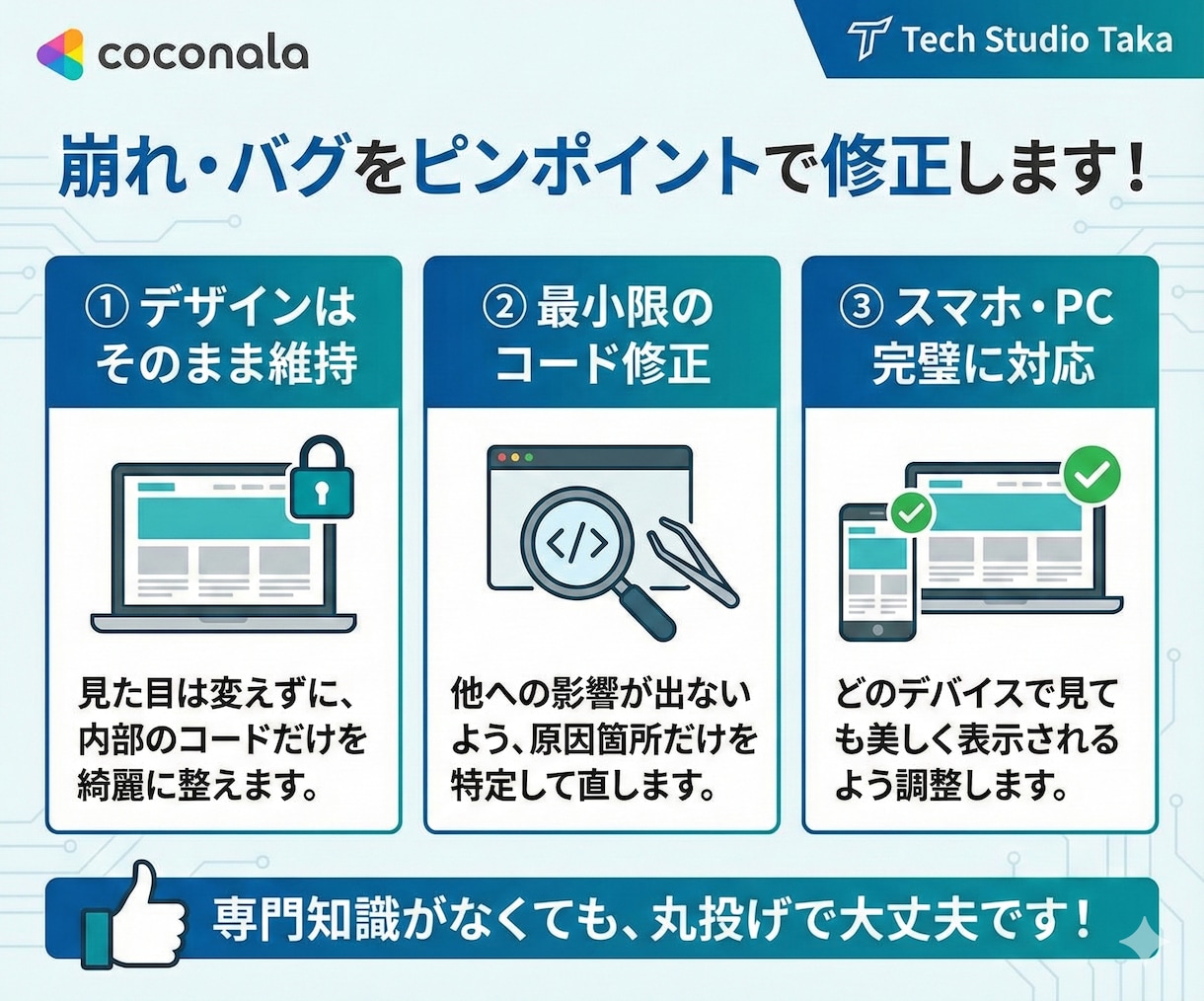 HTML・Next.jsのバグ即直します 技術スタジオが最短即日で表示崩れ・エラーを修正 イメージ3