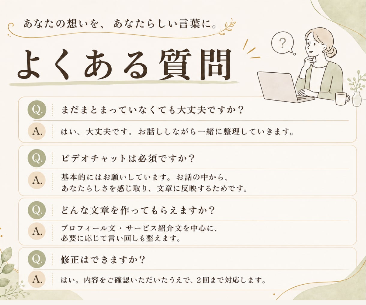 想いを話すだけ！あなたらしい紹介文を作ります 書かなくていい。話してください。あなたらしい言葉に整えます イメージ9