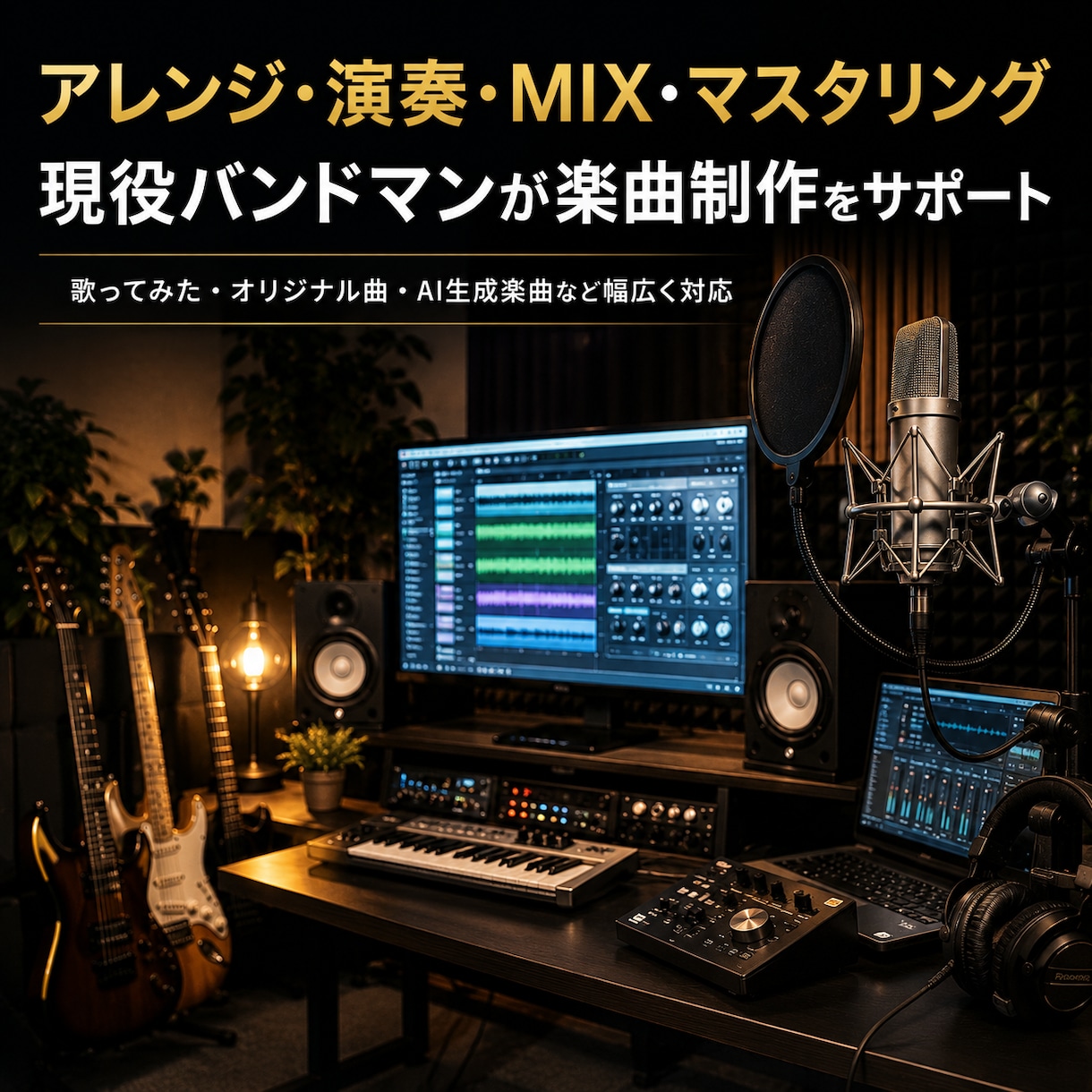 現役バンドマンが編曲・MIX・マスタリング承ります 生演奏対応｜歌ってみた・オリジナル曲・AI生成楽曲歓迎 イメージ1