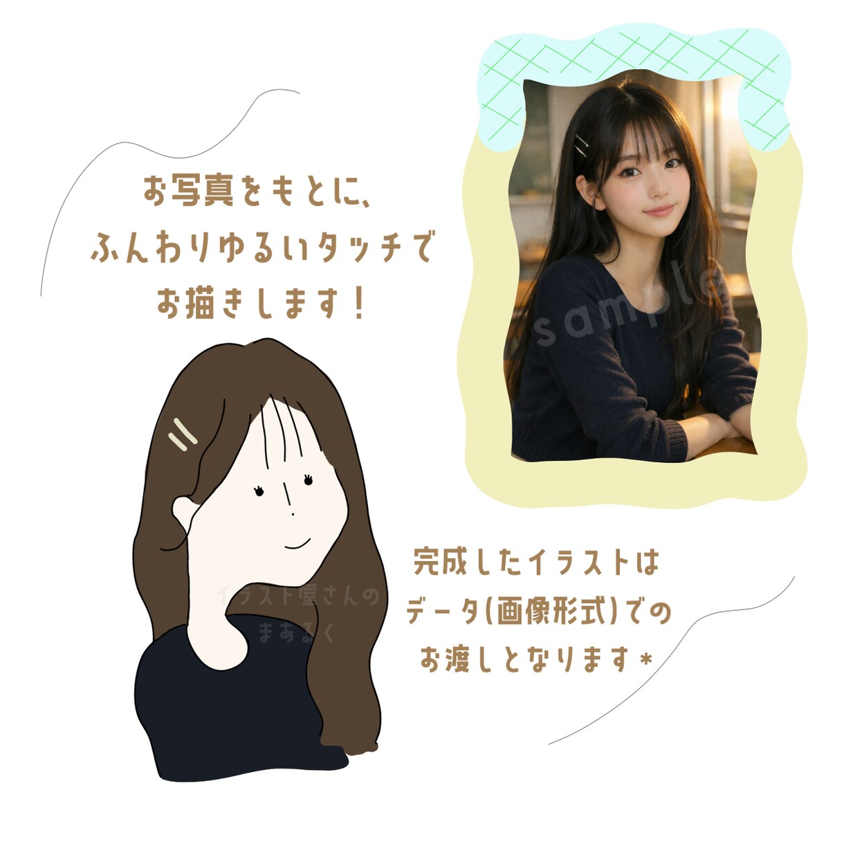 SNSアイコンや待ち受け画像にお使いいただけます ふんわりゆるいタッチでお描きします！ イメージ2