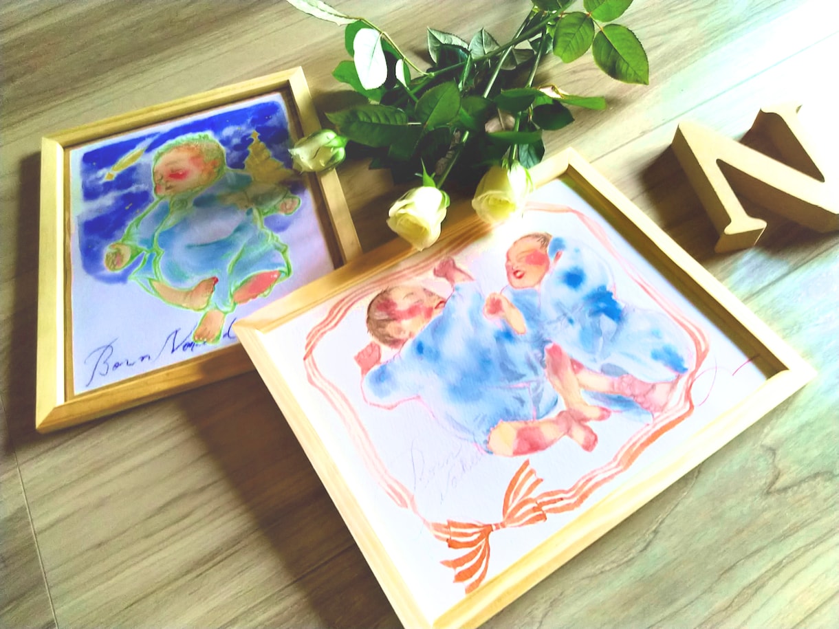 原画額縁つき・新生児の似顔絵描きます お子さんの新生児期の写真から水彩絵にしませんか？ イメージ5