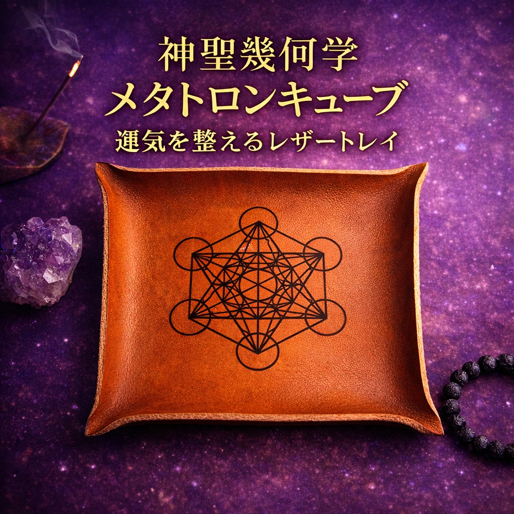 神聖幾何学メタトロン刻印トレイ制作します 静かな存在感の神聖幾何学インテリア本革レザートレイ イメージ1
