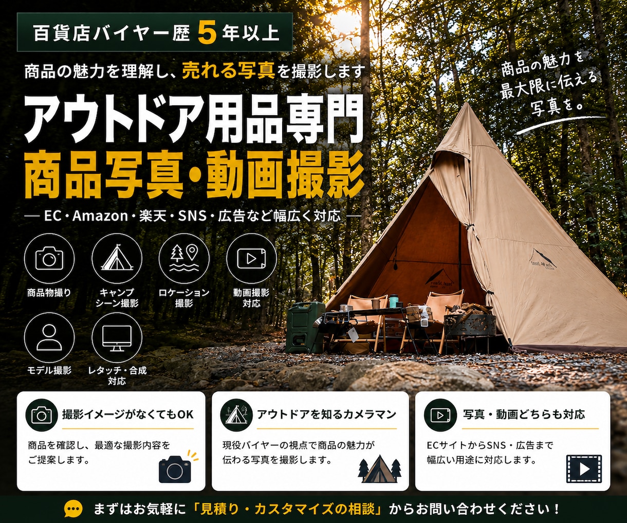 アウトドア用品専門の商品写真・動画を撮影します 現役バイヤーがEC・SNSで"欲しくなる"写真を撮影！ イメージ1