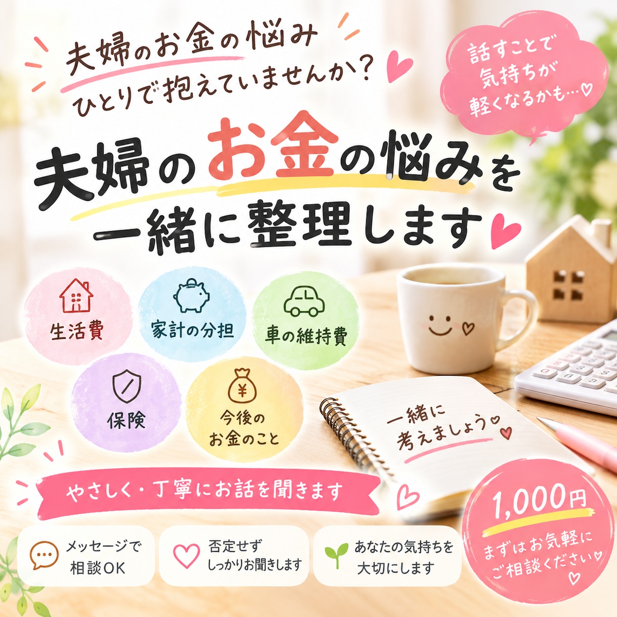 家計や夫婦のお金のモヤモヤを一緒に考えます 夫婦のお金の悩みを一緒に整理します イメージ1