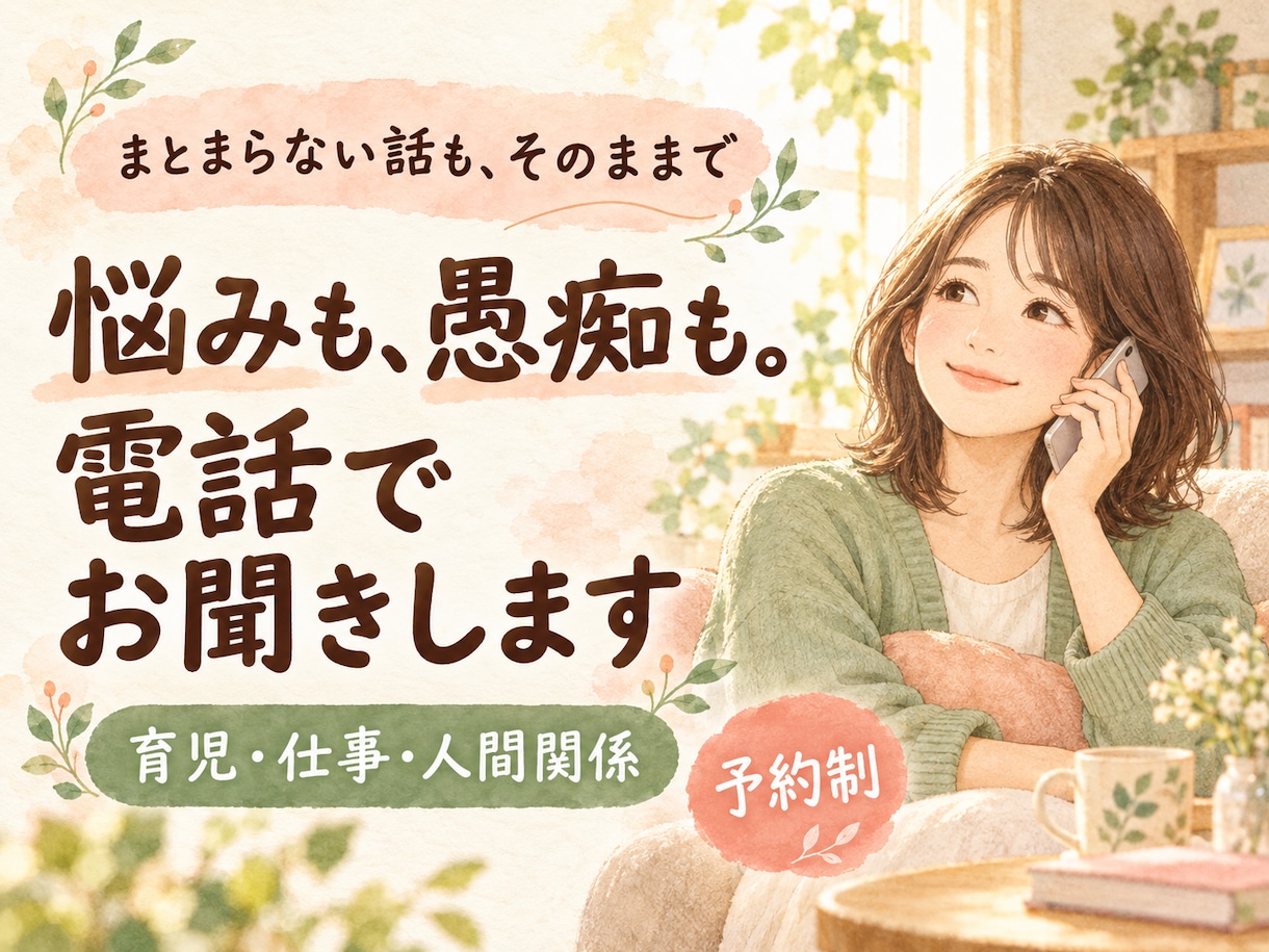 育児も仕事も、言えなかった本音を電話で聴きます まとまらない話も、愚痴のままでも。まずは聞かせてください イメージ1