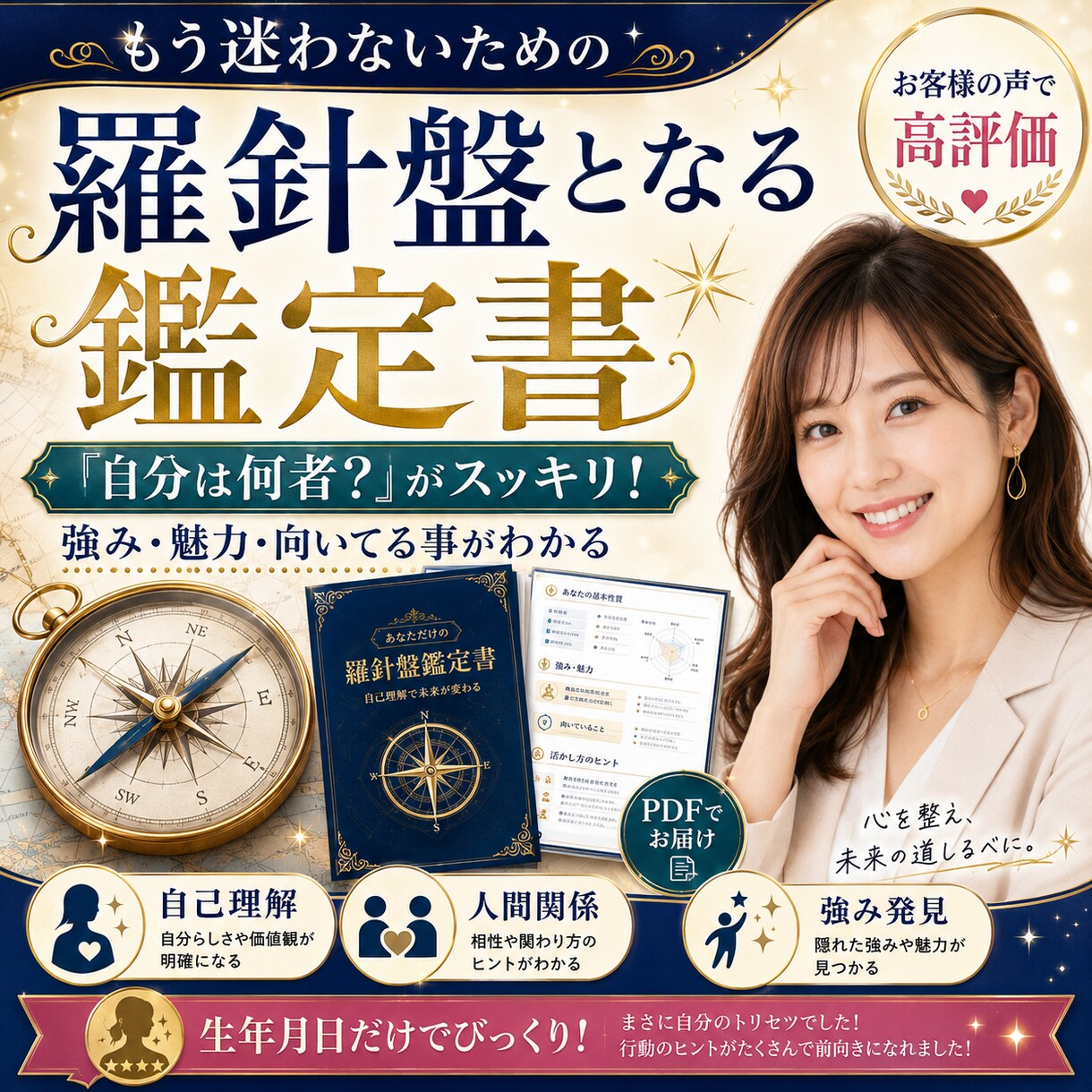 もう迷わないための羅針盤となる鑑定書を作成します 「自分は何者？」がスッキリ！強み・魅力・向いてる事がわかる！ イメージ1