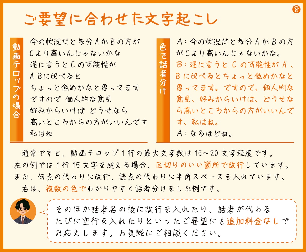 迅速・丁寧に動画や音声データから文字を起こします いろんな種類の文字起こしを、ご予定・ご要望に合わせて承ります イメージ8