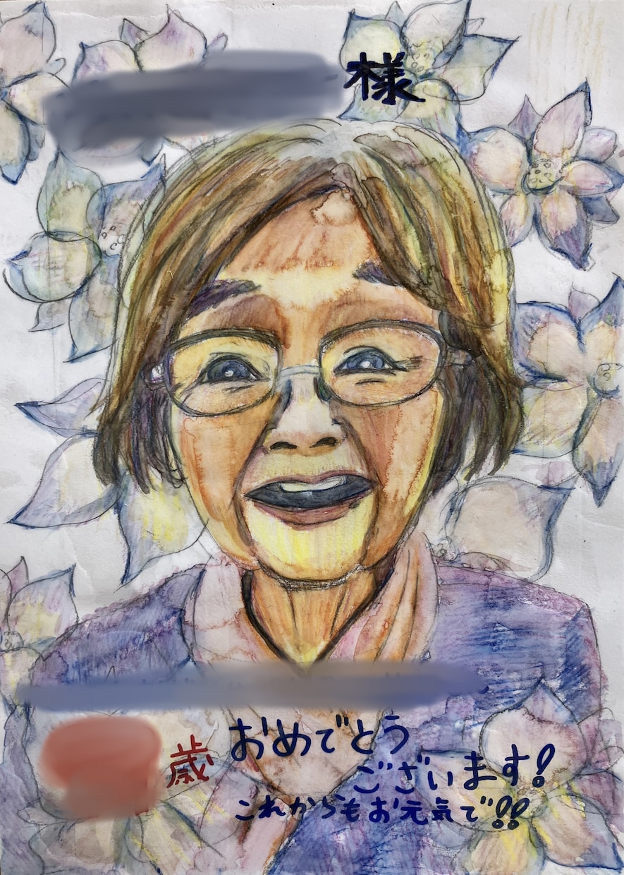 水彩色鉛筆で似顔絵かきます たくさんの色を重ねた独特な色彩で、優しくあたたかみのある作品 イメージ1