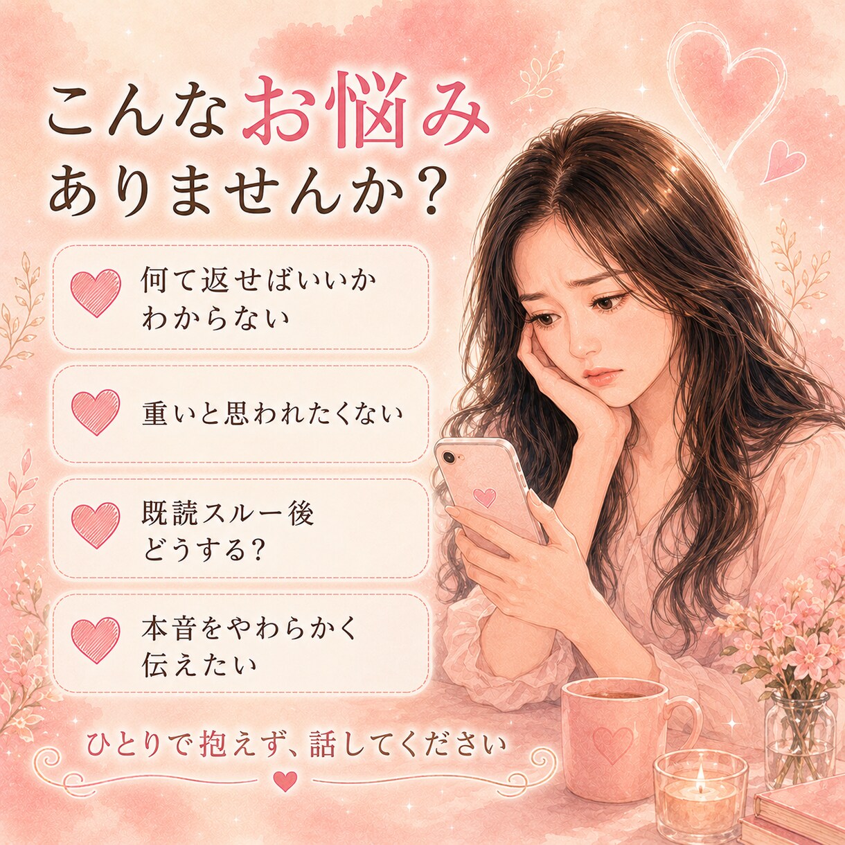 彼に送るLINE返信を本音で一緒に考えます 重くならず本音が伝わる彼への一文を女性目線で考えます イメージ2