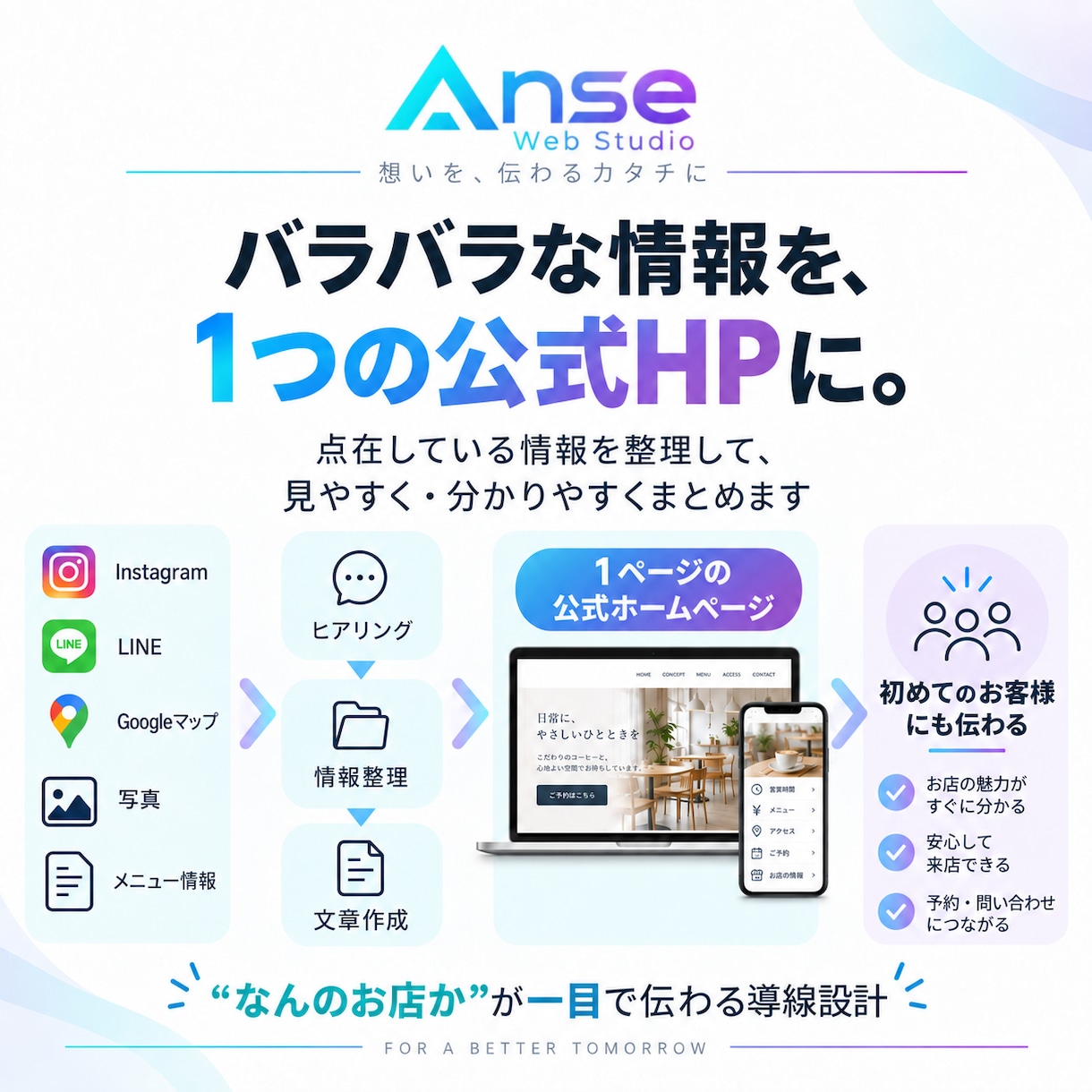 SNSで発信するお店の公式HPを制作しますます 散らばった情報を整理し初めての方にも伝わるHPへ イメージ3