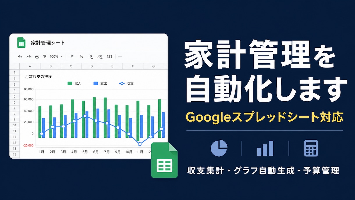家計管理を自動化します 収支集計・グラフ自動生成・予算管理まで対応 イメージ1