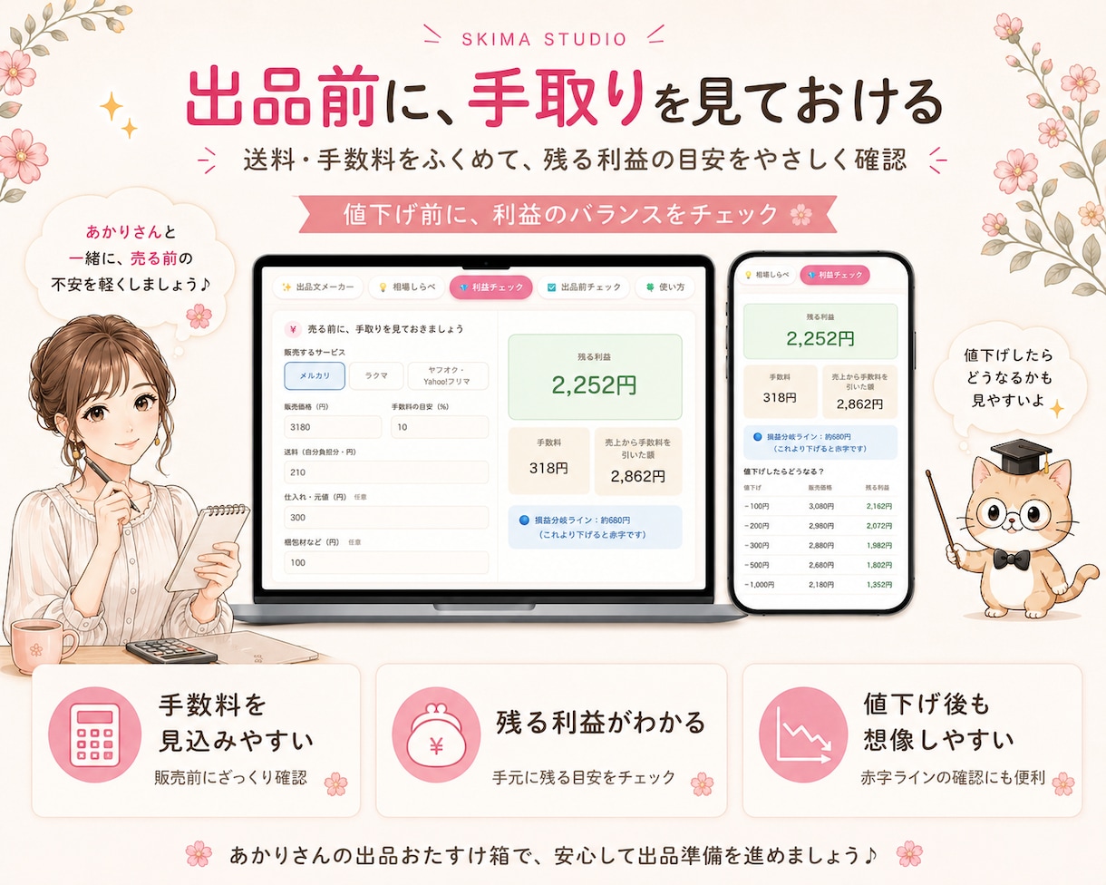 URL開くだけで出品準備が楽しくなります これ1つで説明文作り・相場しらべ・利益チェックができます イメージ7