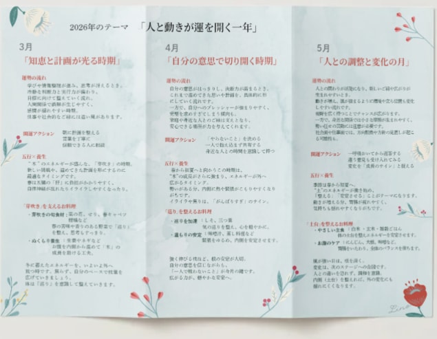 2026年3ヶ月分の運勢と養生レシピ届けます 先の運気を知って備える、薬膳のプロが月毎のアドバイスをお届け イメージ2
