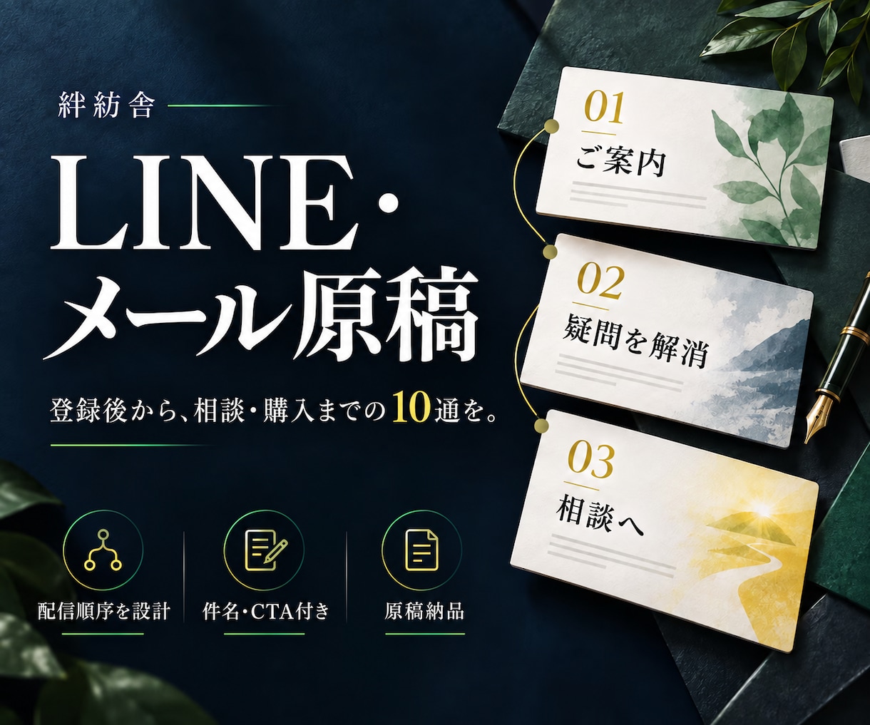 相談へつなぐLINE・メール原稿10通を作ります 配信順序・件名・案内文まで購入検討の流れを設計 イメージ1