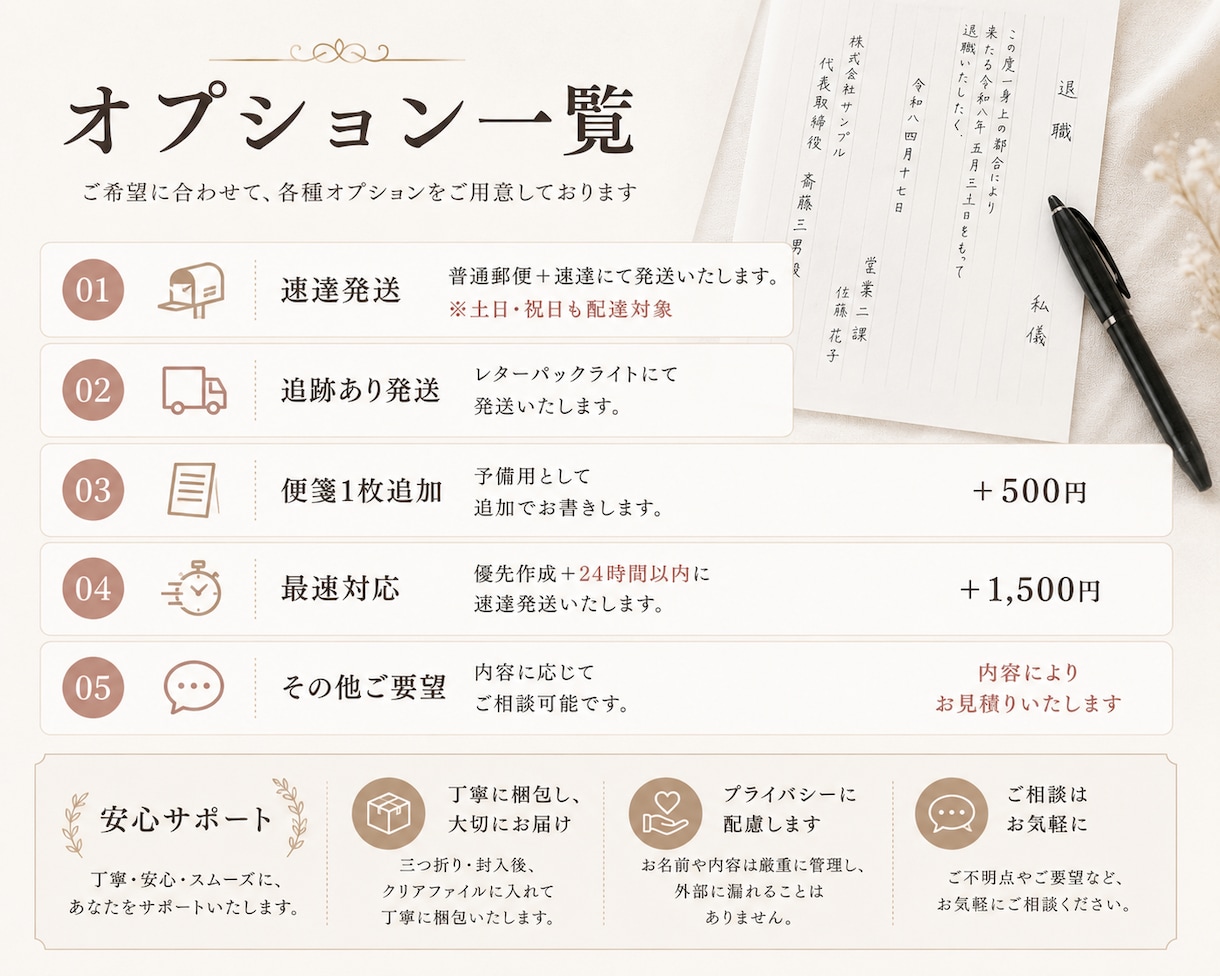 退職願・退職届を心を込めて代筆します 【書道歴16年】白封筒付き・発送前に画像確認OK イメージ3