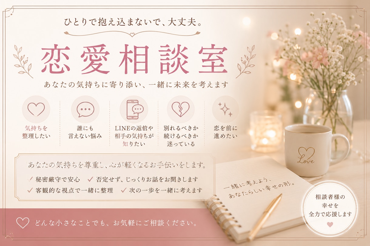 恋愛相談乗ります マチアプ婚した私だから色んな観点からお話し伺えます イメージ1