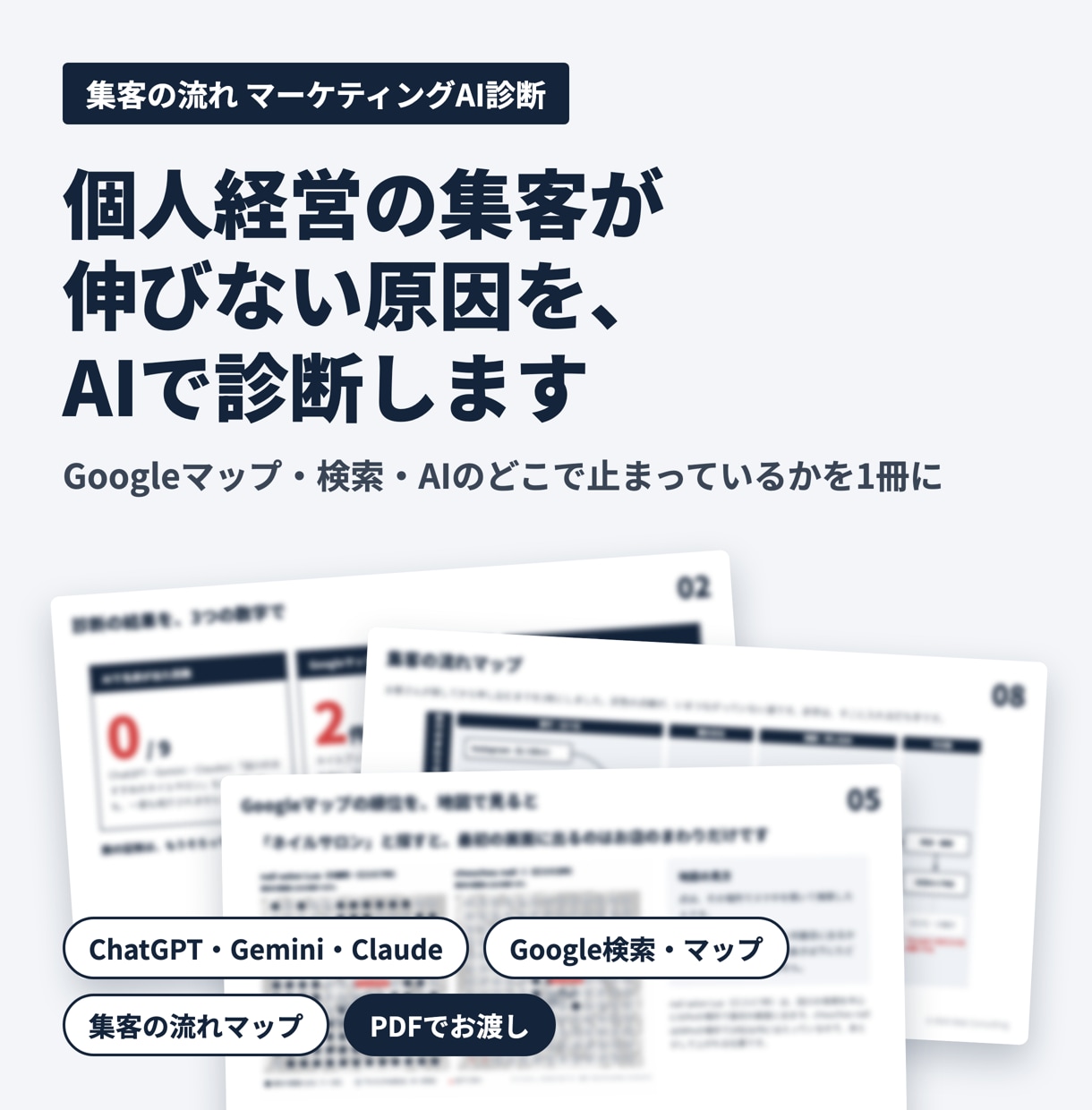 個人経営の集客が伸びない原因を、AIで診断します Googleマップ・検索・AIのどこで止まっているかを1冊に イメージ1