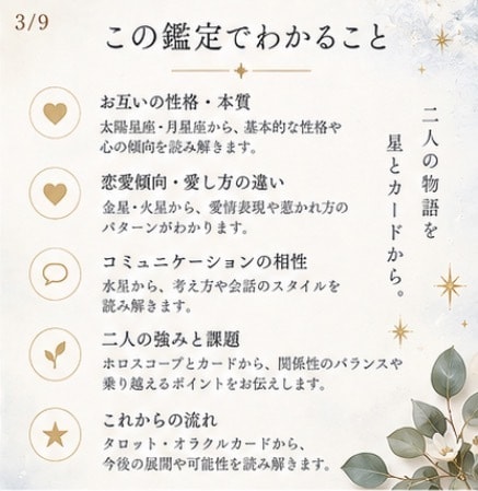 ホロスコープ×カードで二人の相性を深掘りします 惹かれる理由も、すれ違う理由も。二人の関係を読み解きます イメージ3