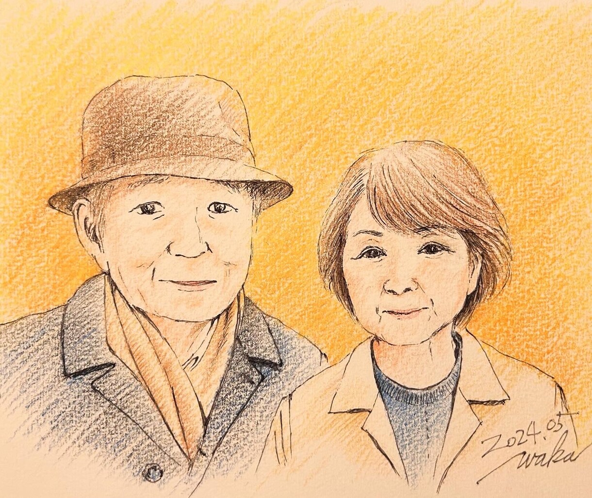 大切な記念日に、温かみのある手描き似顔絵を描きます ギフトとして色鉛筆の温もり溢れる手描き似顔絵を贈ります イメージ1