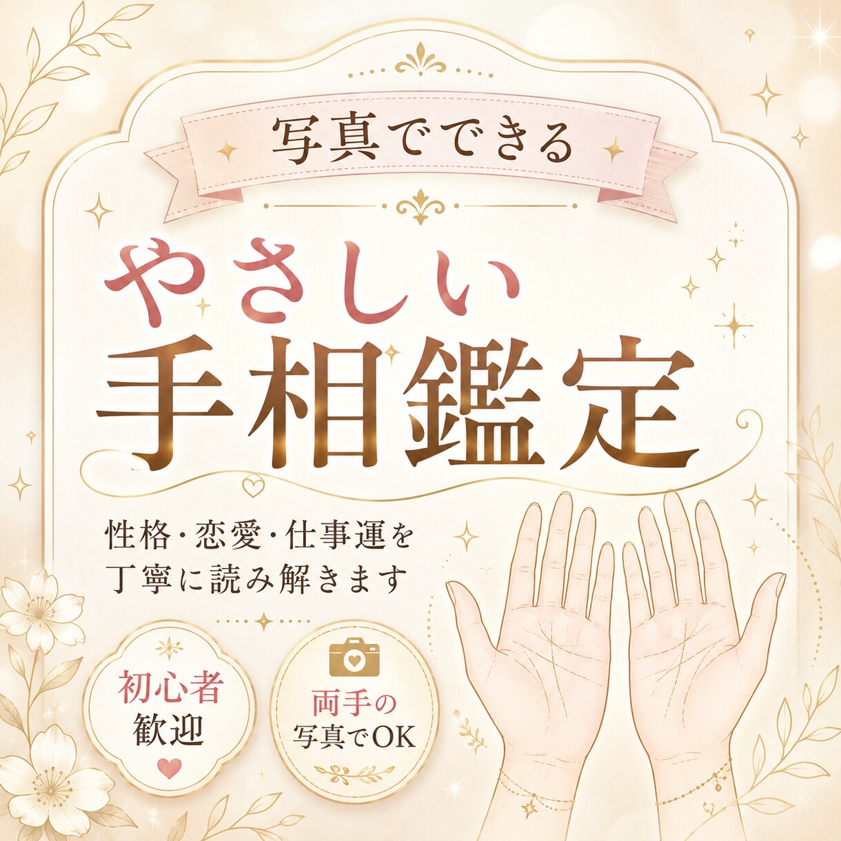 写真で手相を読み今の運勢をお伝えします 両手の写真から性格・恋愛・仕事運を丁寧に鑑定 イメージ1