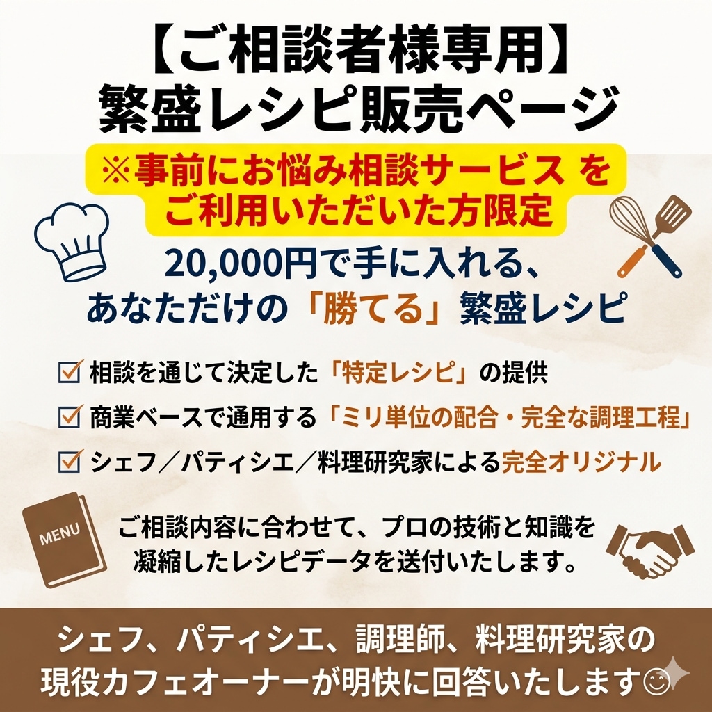 カフェ・飲食店の売り上げＵＰへ繁盛レシピ販売します 現役オーナーシェフ、パティシエ、料理研究家のオリジナルレシピ イメージ1