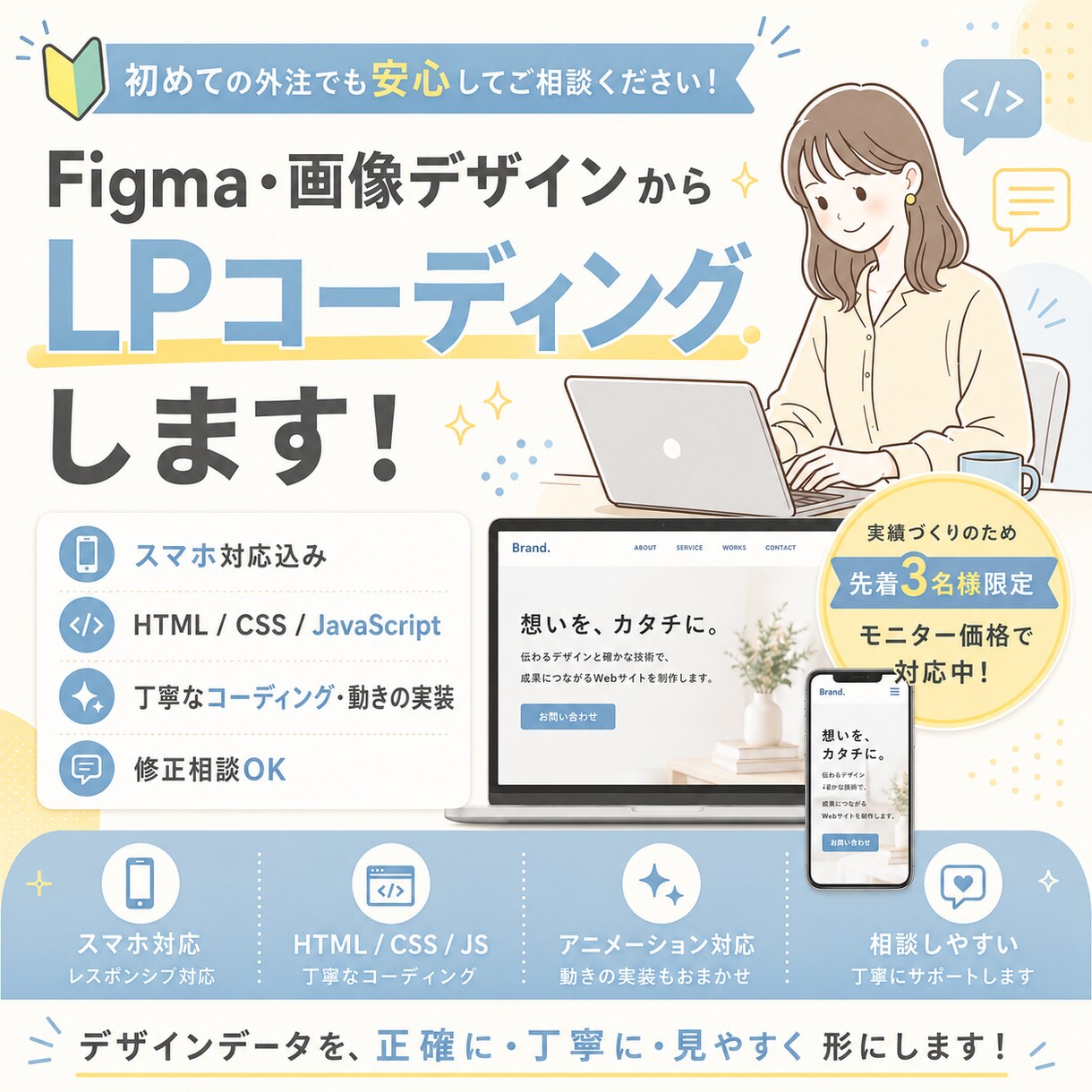 画像・FigmaからLP制作します スマホ対応込みで丁寧にコーディング イメージ1