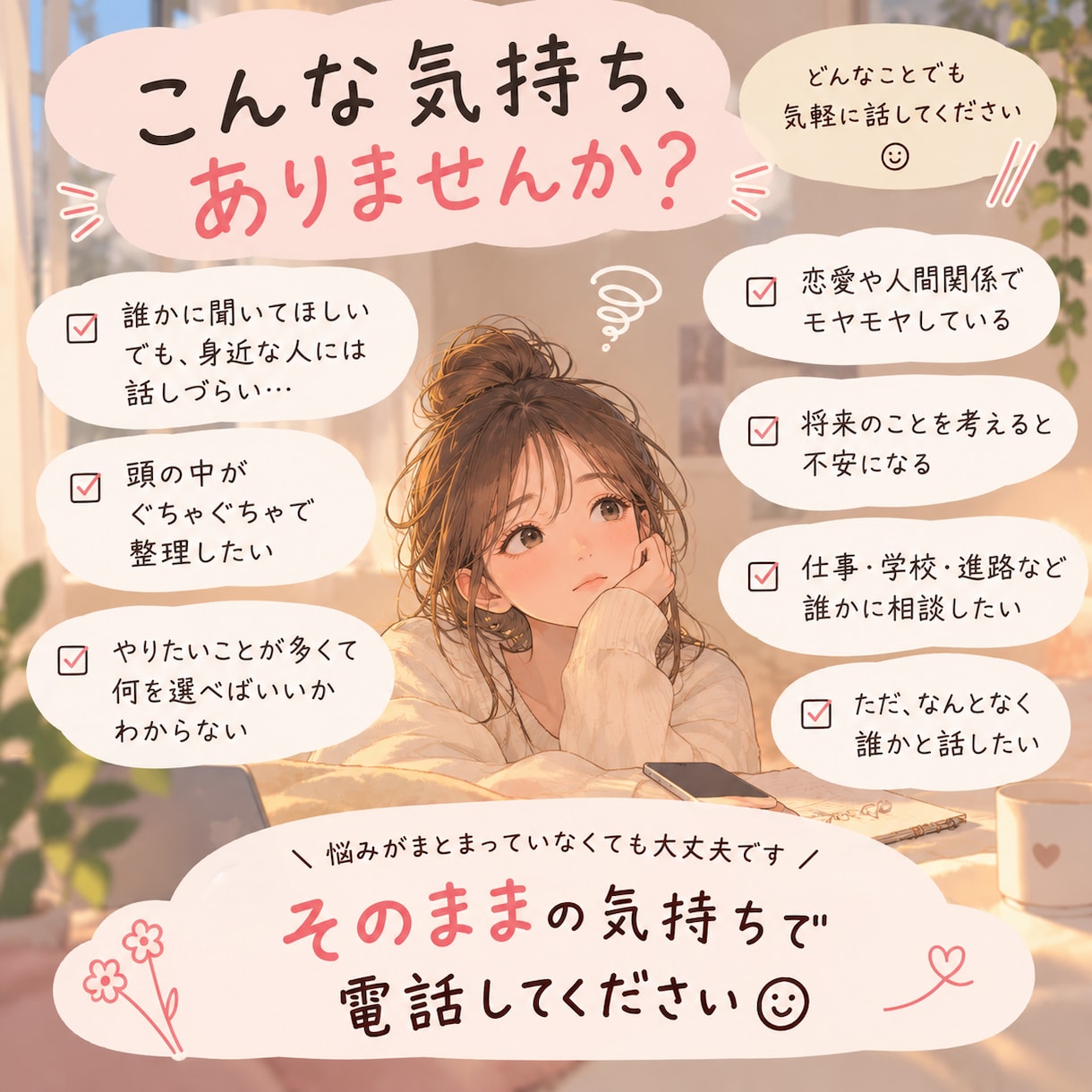 まとまらない悩み、一緒に整理します 気持ちに寄り添い、あなたらしい答えを一緒に探します！ イメージ2
