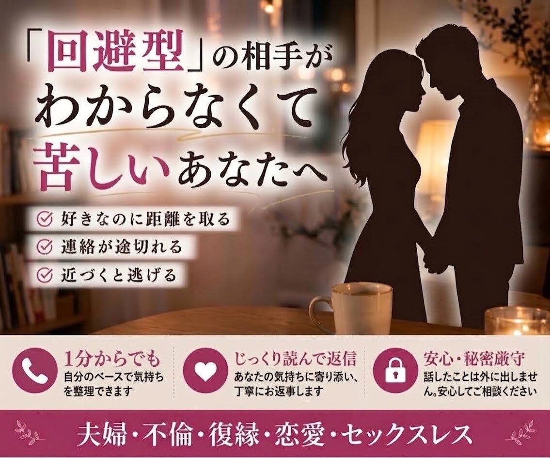 回避型の相手に悩むあなたの苦しい気持ちききます もう一人で闇の中を彷徨わなくていい イメージ1