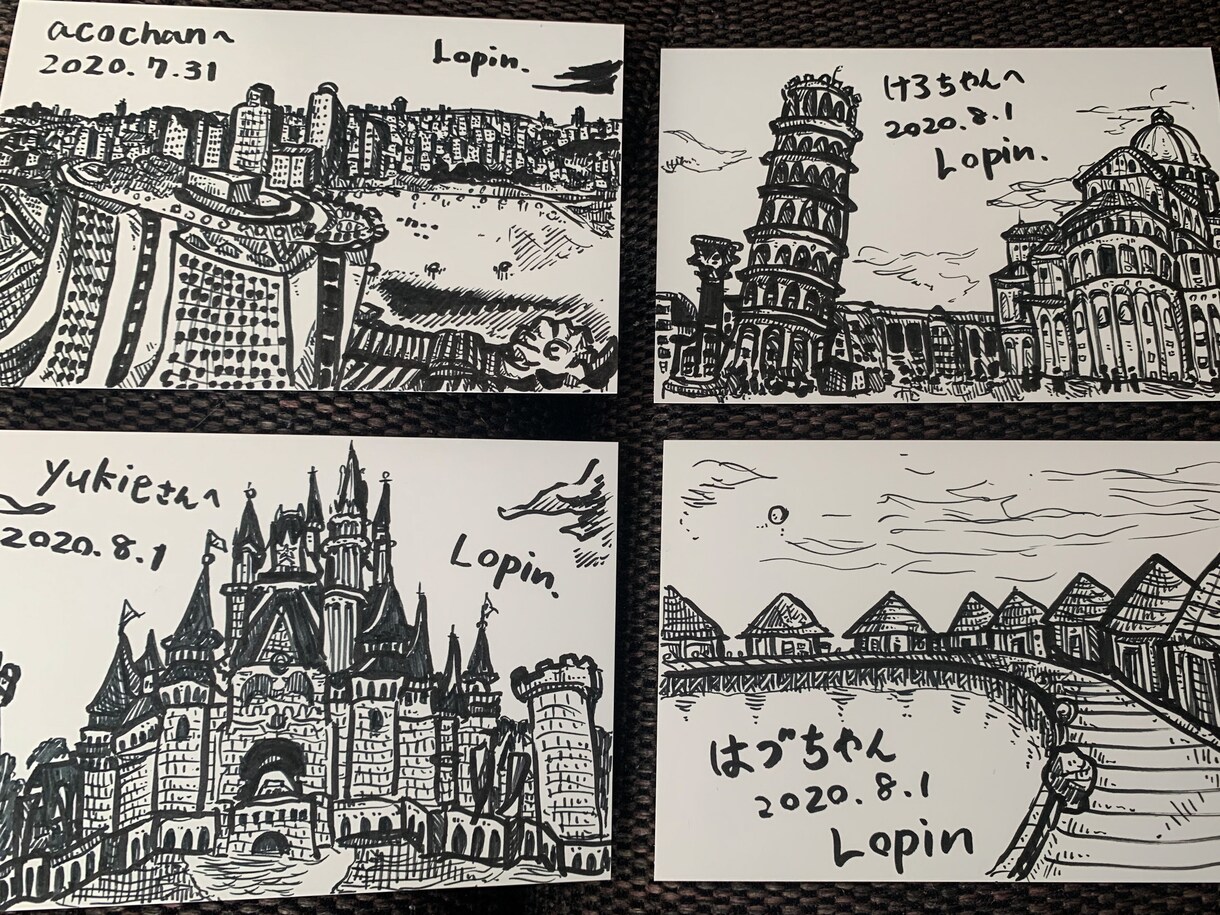 ポストカードに筆ペンで風景画を描きます ご家族やご友人へのプレゼントに是非♪ イメージ4