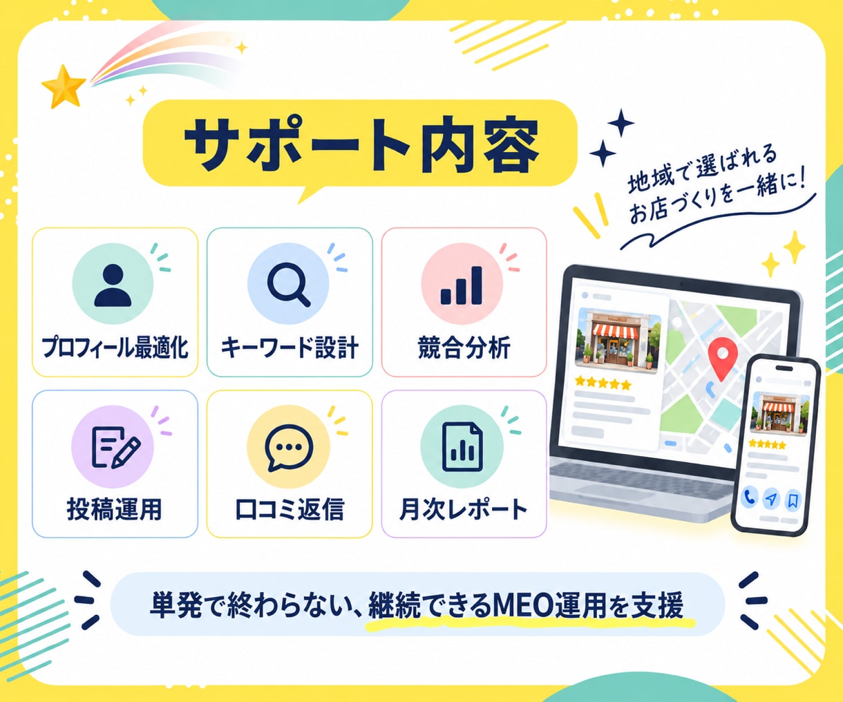MEO対策でGoogleマップ集客を支援します 実店舗向け｜初期整備から投稿・口コミ返信まで相談可能 イメージ3