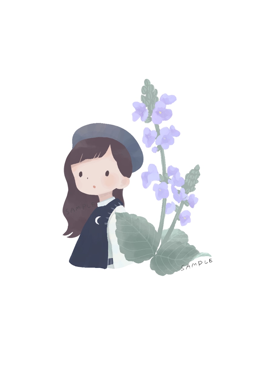 お花を添えた似顔絵を絵本タッチでお描きします 好きな花や誕生花を添えて特別なプレゼントにも。 イメージ2