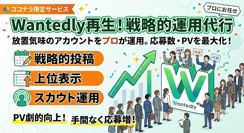 Wantedly運用｜戦略的運用で応募増へ繋げます 放置気味のWantedlyを再生！戦略的投稿で応募最大化 イメージ1