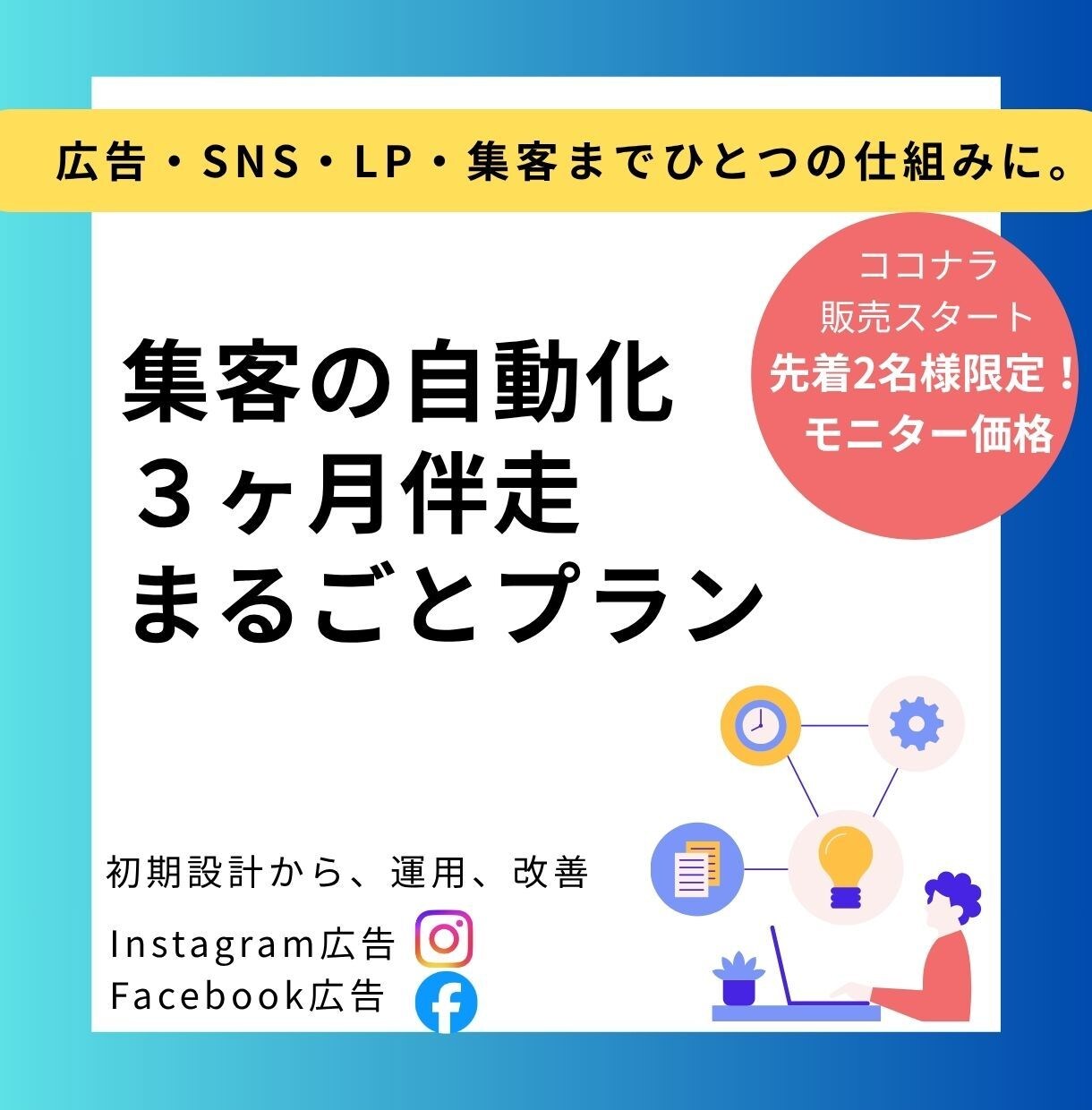 広告運用・集客・LP・販売までフルサポートします 3ヶ月でアカウント初期設定から集客の仕組みづくり イメージ1