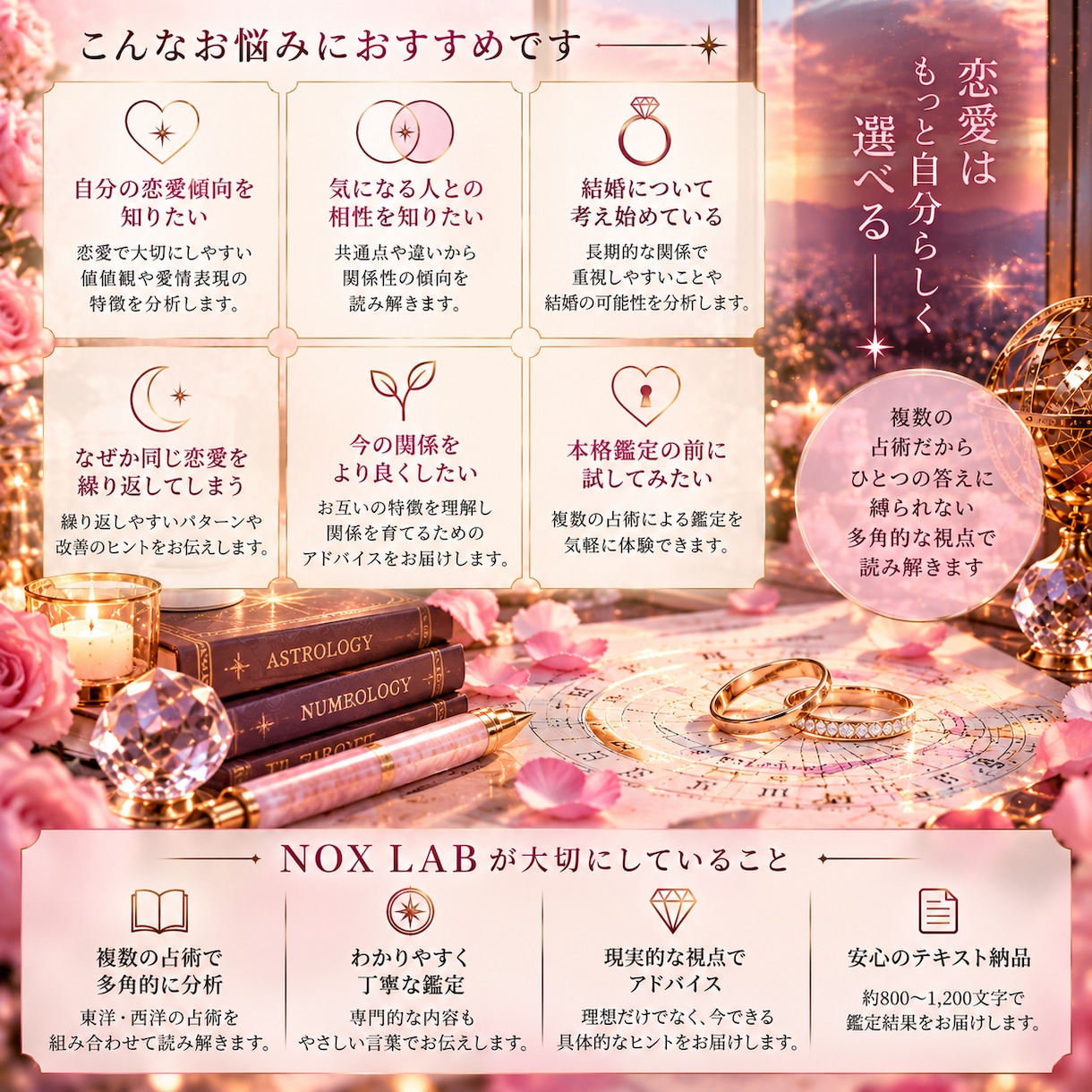 複数占術で恋愛・結婚・相性を鑑定します 恋愛傾向から2人の相性まで、東洋×西洋の占術で多角的に分析 イメージ3