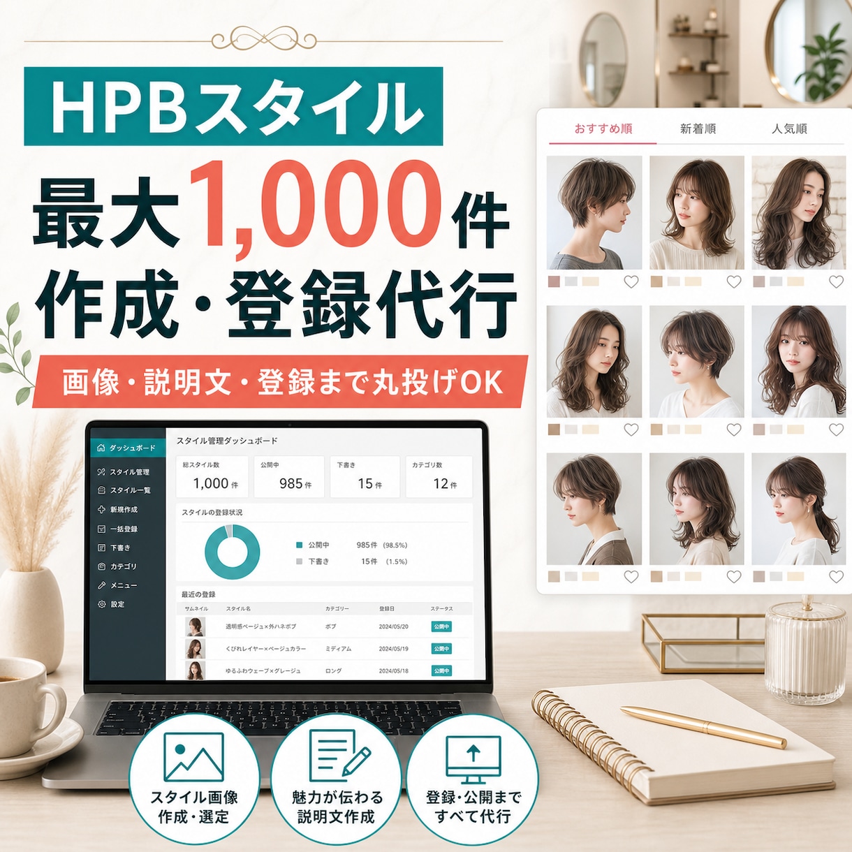 HPBのスタイルを1000件作成・登録します スタイル作成から登録まで丸投げ！スタイルを効率よく増やします イメージ1