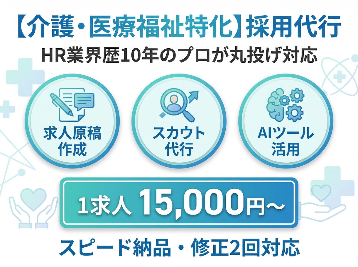 大きく反響率の変わる求人に刷新します 求人票作成代行～Web集客、HP作成まで幅広く対応します。 イメージ1