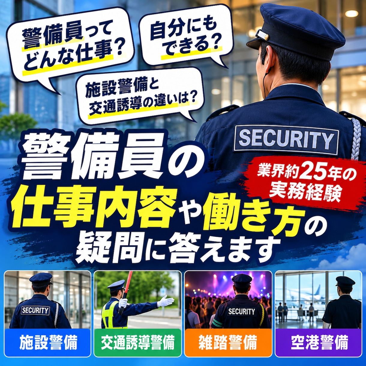 警備員の仕事内容や働き方の疑問に答えます 警備業界約25年の経験からリアルな実情をお伝えします イメージ1