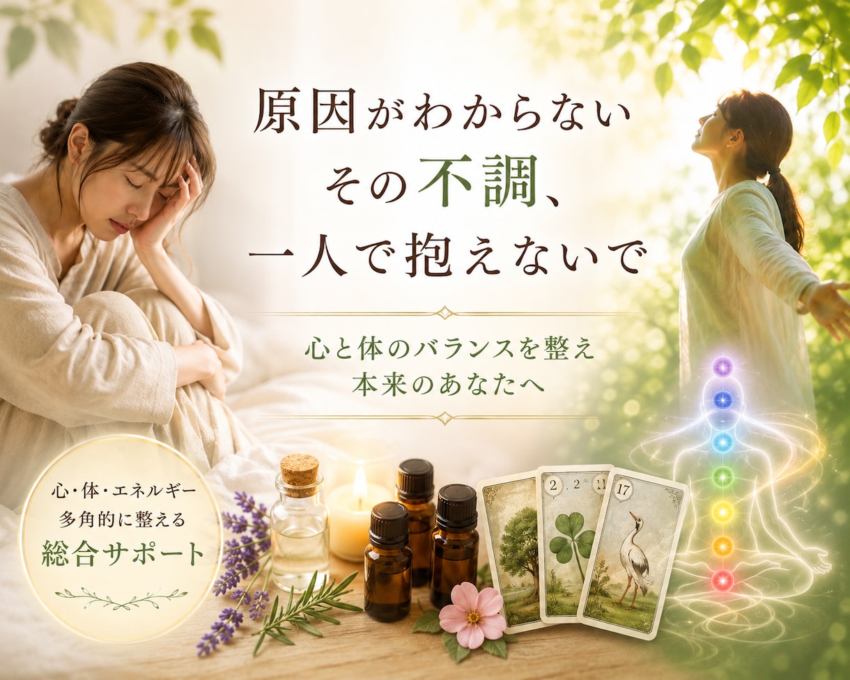 原因不明の体調不良や精神的な落ち込みを視ます 病院に行ってもわからない体調不良を癒しましょう。 イメージ2