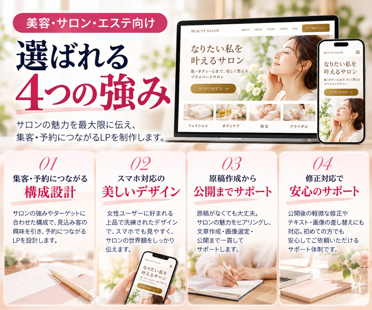 美容サロンの集客・予約LPを制作します エステ・脱毛・ネイル対応！魅力が伝わる予約導線を設計 イメージ3
