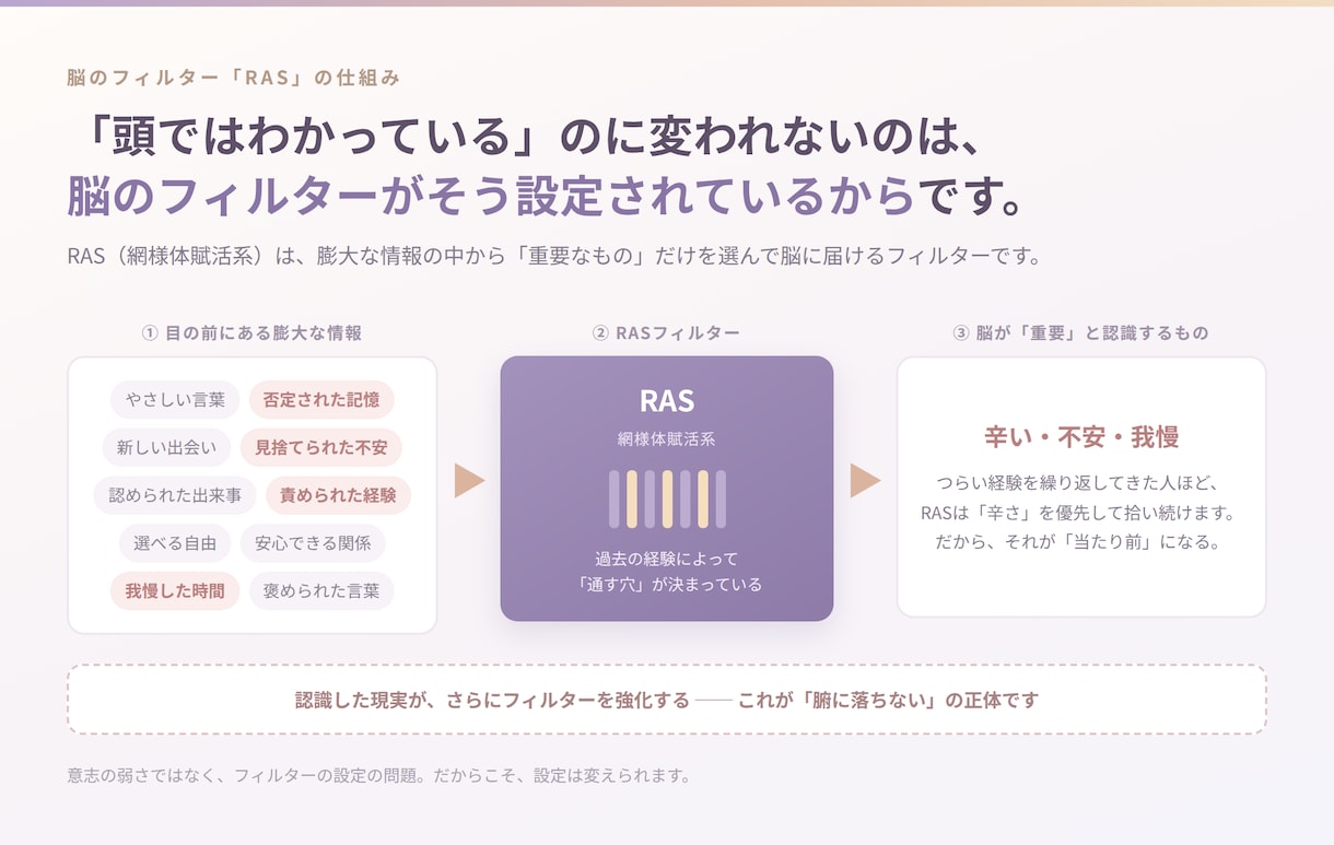 脳のRASから恋愛の思い込みを外します 原因の説明で終わらず、その場でブロック解除まで イメージ3
