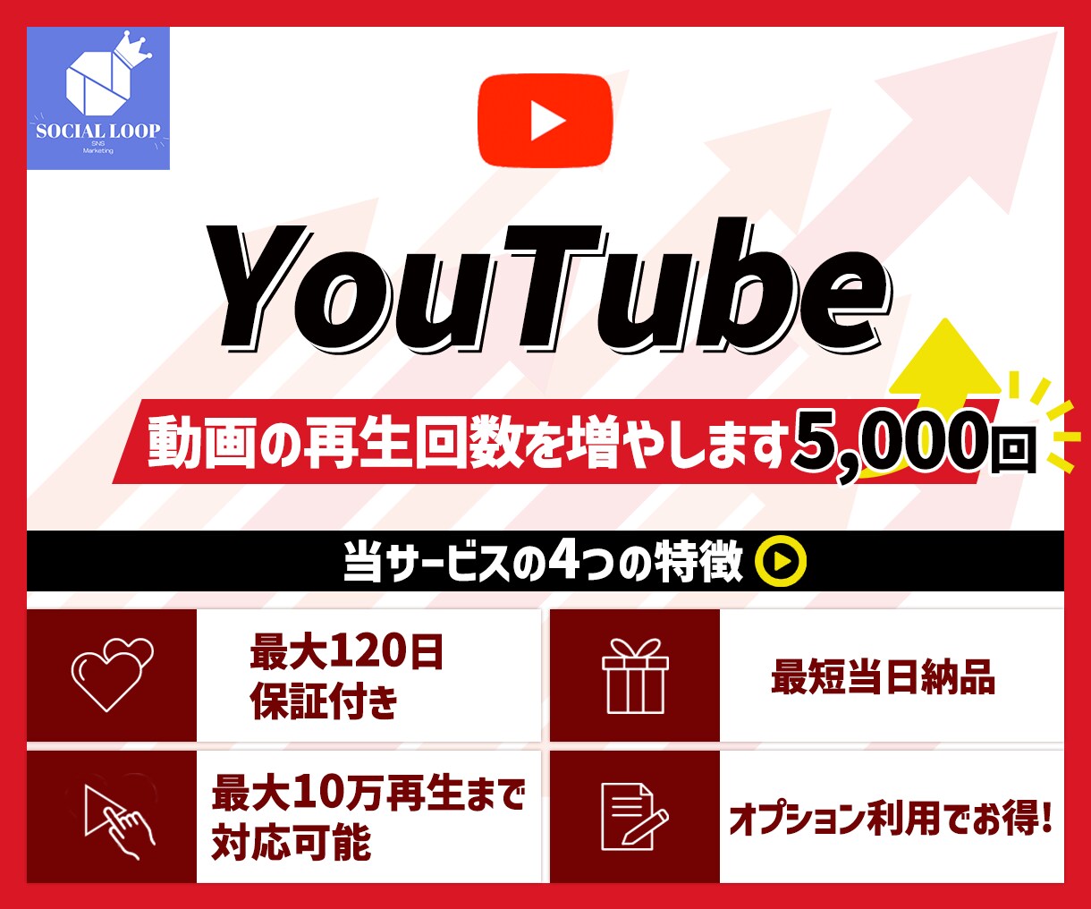 YouTube動画の再生回数+5000回増加します 【初回20件限定】赤字覚悟の価格設定！保証制度も充実！ イメージ1